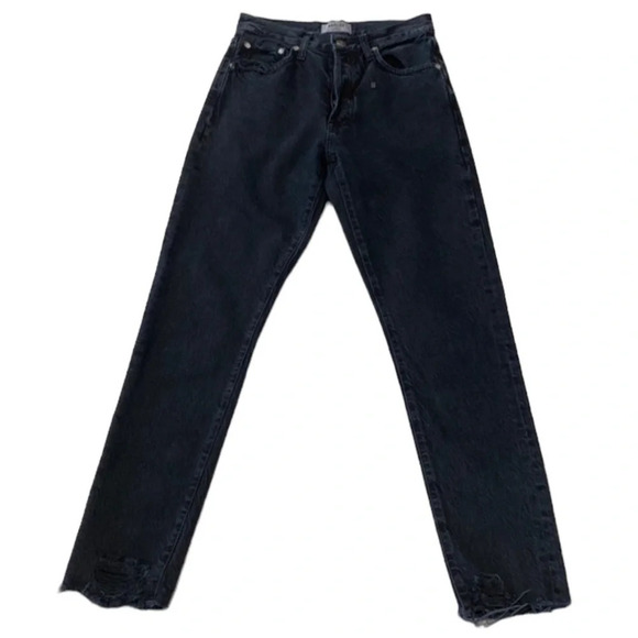 Agolde Jamie Black Wash Distressed High Rise Organic Cotton Jeans Size 24 - Picture 2 of 10